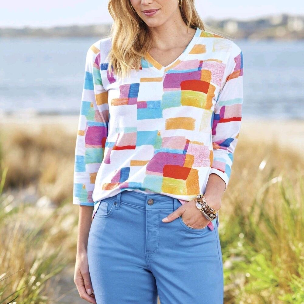 Parsley & Sage Artsy Abstract V-Neck Top Size M